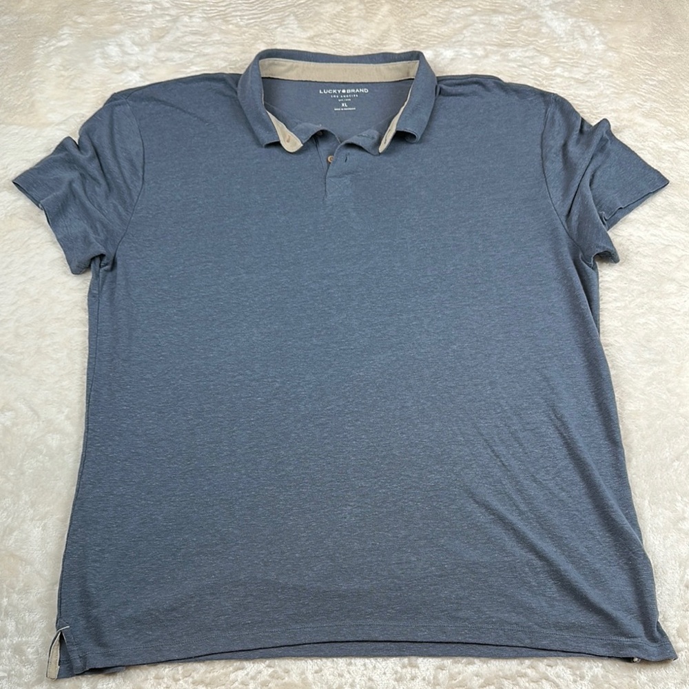 Lucky Brand Gray Polo Shirt Classic Style 52% Linen